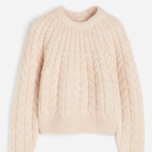 H&M  powder pink cable knit sweater alpaca puff sleeve thick knit S